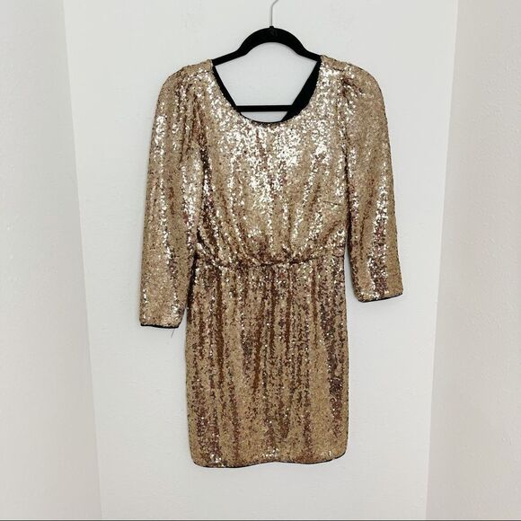 Lulu's Gold Sequin Long Sleeve Mini Dress - Picture 2 of 9